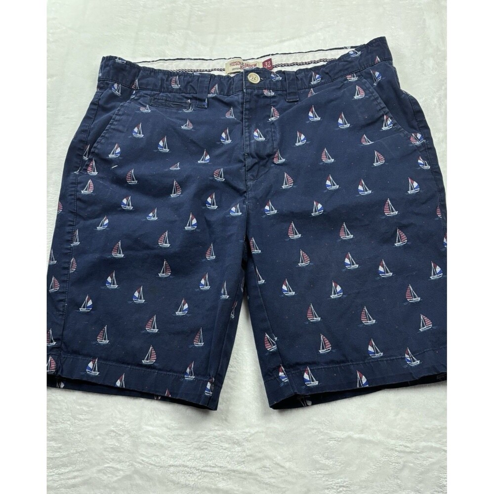 Hudson & Barrow NYC Men’s Sailboat AOP Chino Shorts 32 Nautical Preppy Stretch